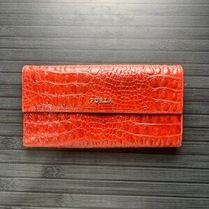Furla Power Red Crocodile Embossed Wallet
